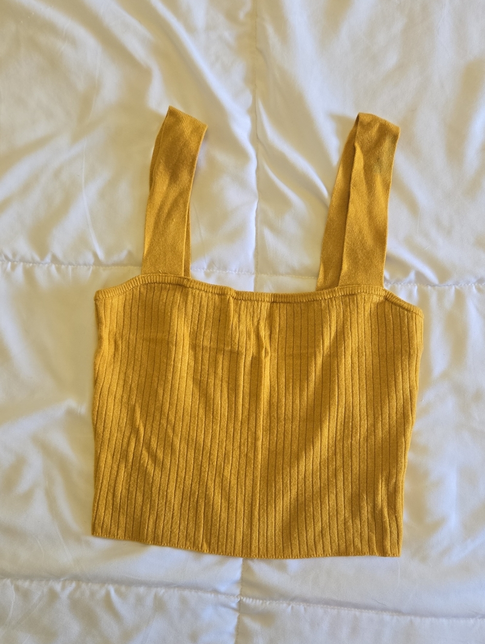 Mustard Ribbed Square-Neck Crop Tank Top - Women